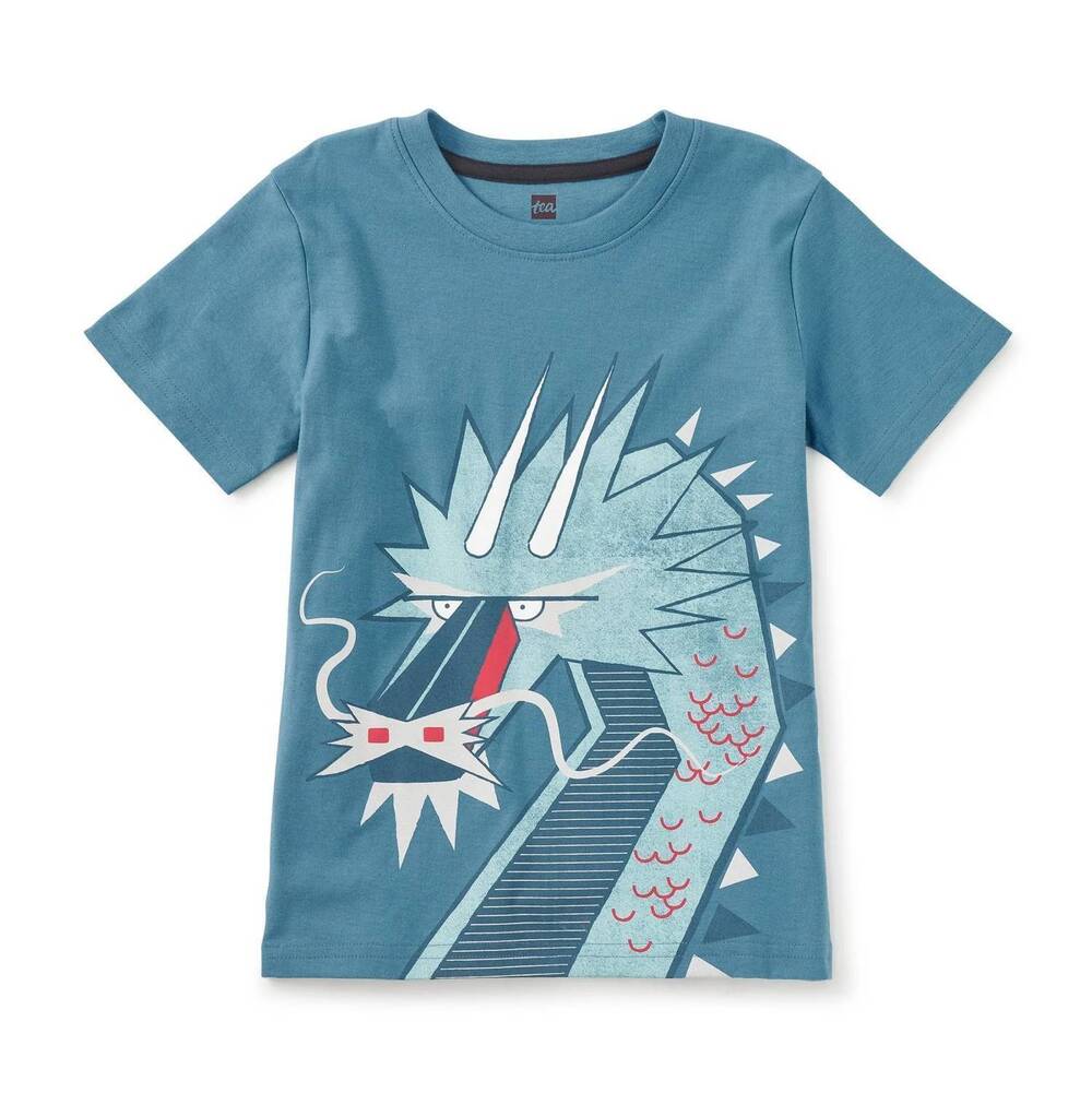 NEW TEA COLLECTION boy's scottish dragon double-sided graphic tee in blue